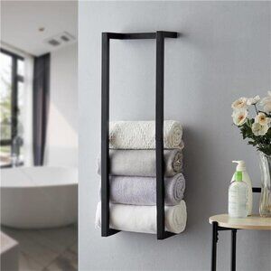 Towel Rack for Rolled Towels, Wall Mounted Metal Bathroom Organizer, (Black)